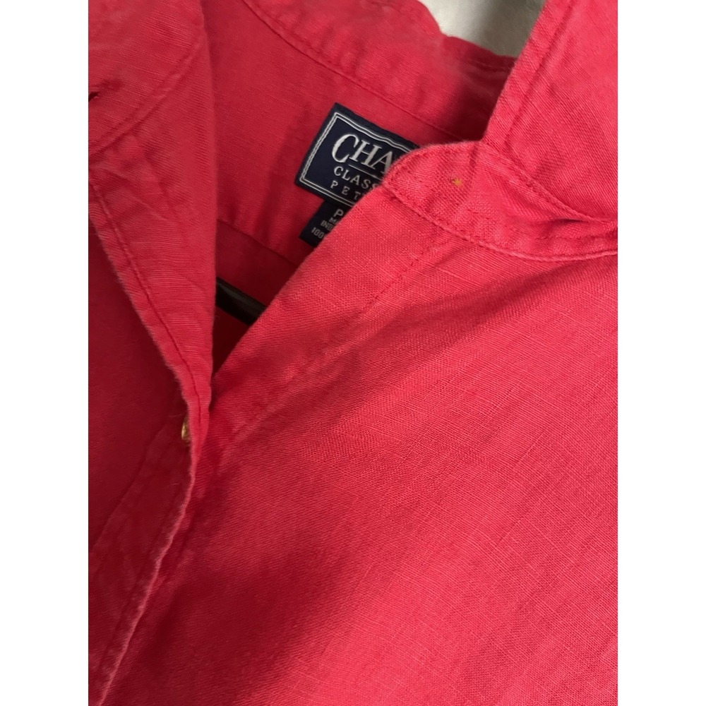 Chaps Classics 100% Linen Shirt XLP Red Long Sleeve Gold Buttons - Picture 6 of 6